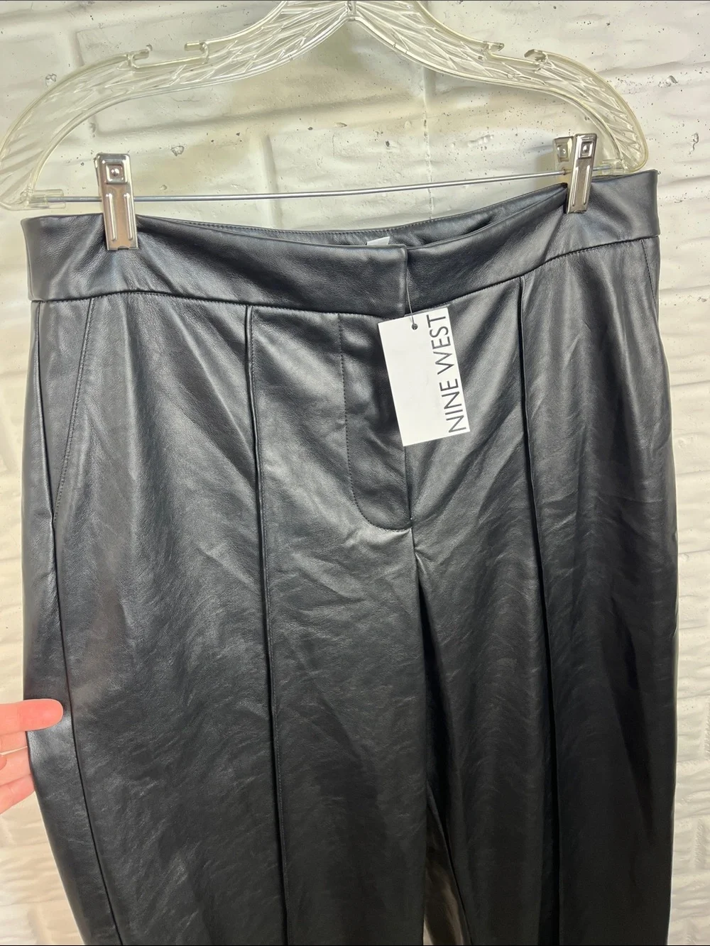 NINE WEST FAUX LEATHER MINERAL BLACK WIDE LEG PLEATED PANTS SZ 12 NWT